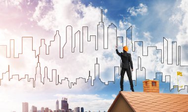 Mühendis adam çizim şehir