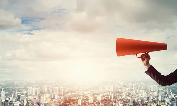 Close of businesswoman making announcement — Stock Photo, Image