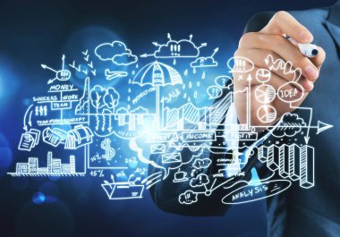 Adam iş fikirleri çiziyor. 