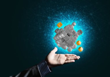 küp şekil tutan işadamı el