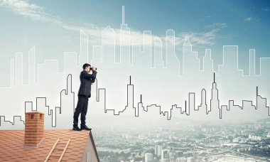 Genç işadamı görüntüleme cityscape