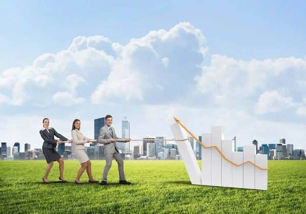 People pulling up graph bar — Stock Photo, Image