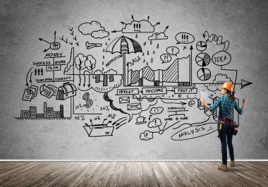 Mühendis kadın arkadan görünüm 