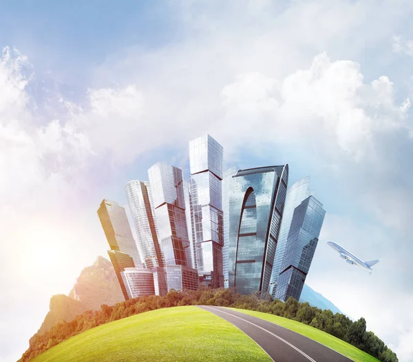 Concept of ecology life with skyscrapers — Stock Photo, Image