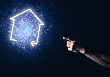 Evinde gösteren bir el ile kavramsal görüntü  