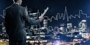 işadamı modern cityscape karşı