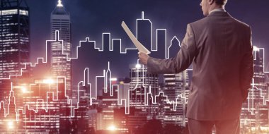 işadamı modern cityscape karşı