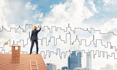 Mühendis adam çizim şehir