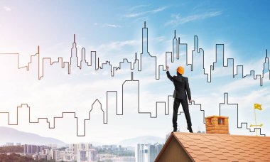 Mühendis adam çizim şehir