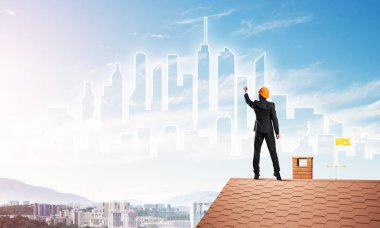 Mühendis adam çizim şehir