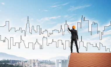 Mühendis adam çizim şehir