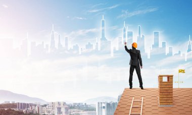 Mühendis adam çizim şehir