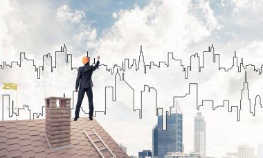 Mühendis adam çizim şehir