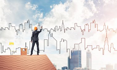 Mühendis adam çizim şehir