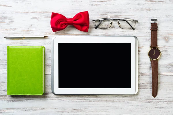 Gentleman kit on wooden table — Stock Photo, Image