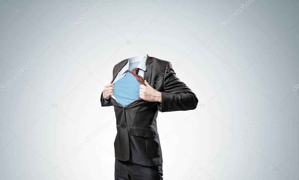 Headless super hero businessman