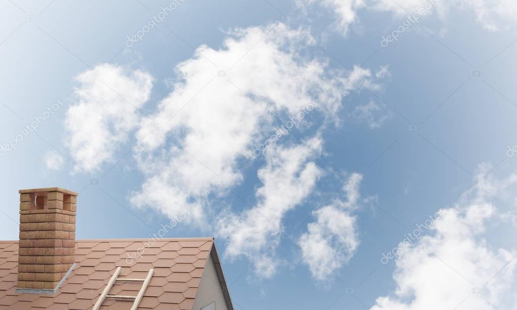 Brown brick roof with chimney 