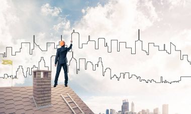 Mühendis adam çizim şehir