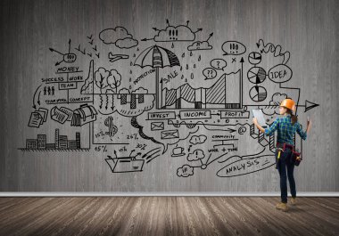 Mühendis kadın arkadan görünüm