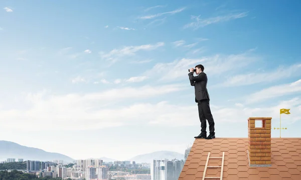 Mister baas op baksteen dak — Stockfoto