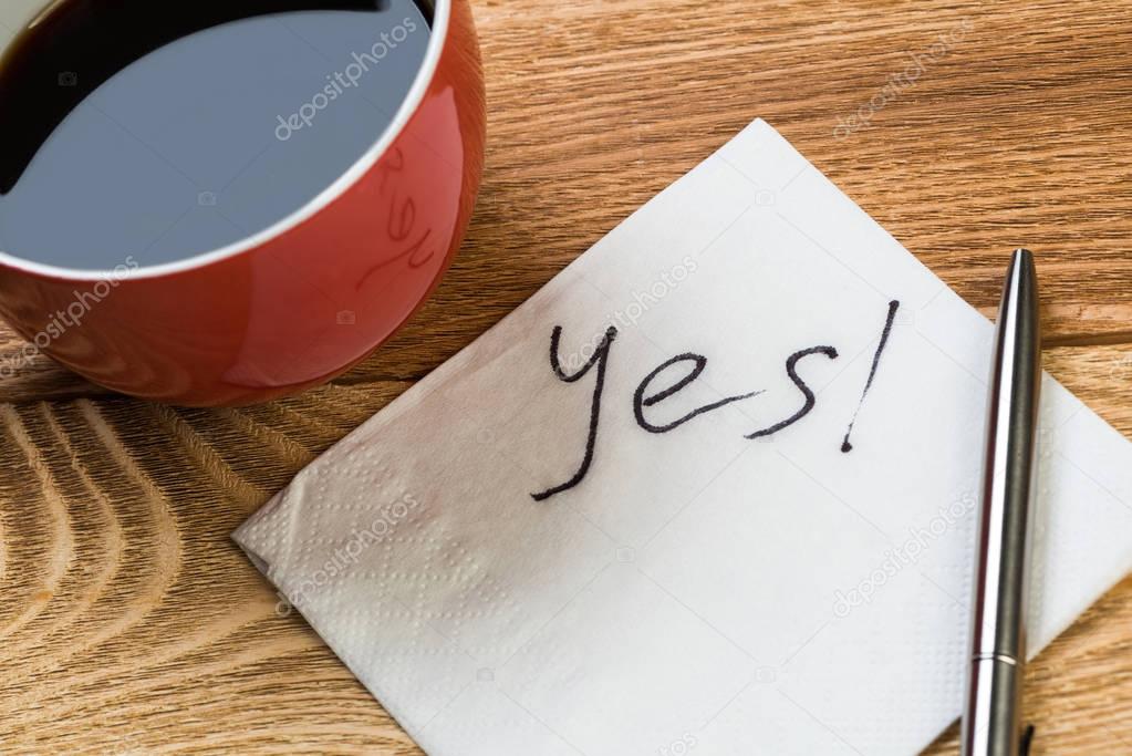 Romantic message written on napkin