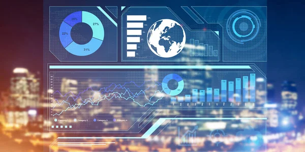 Virtual panel with graphs and diagrams