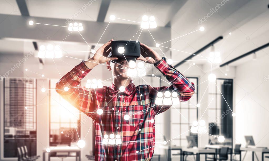 Young man with virtual reality headset 