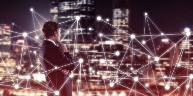  işadamı gece cityscape karşı