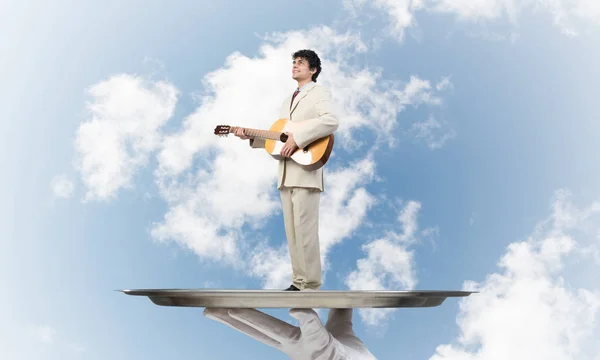 Waiter presenting on tray man — Stock Photo, Image