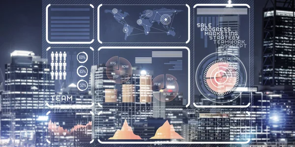 Virtual panel with graphs and diagrams