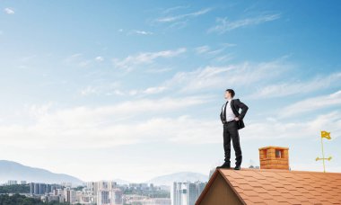 evin çatısında duran işadamı