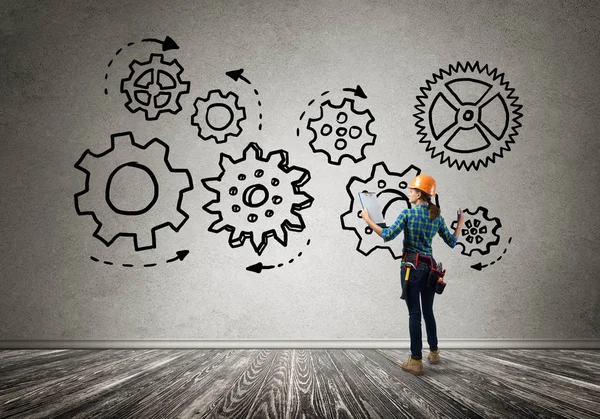 Back view of engineer woman — Stock Photo, Image