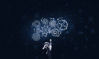 dişli mekanizması, parmakla gösteren bir el