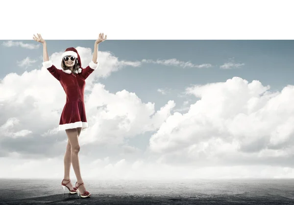 バナーをクリスマス サンタ女の子 — ストック写真