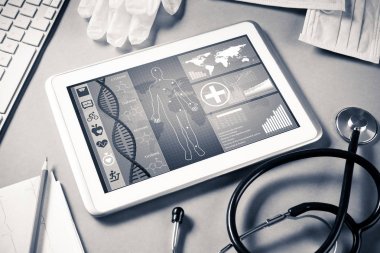 Beyaz tablet pc ve doktor araçları