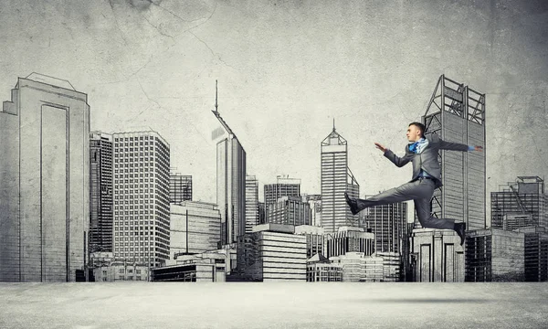 Businessman in room running in a hurry — Stock Photo, Image