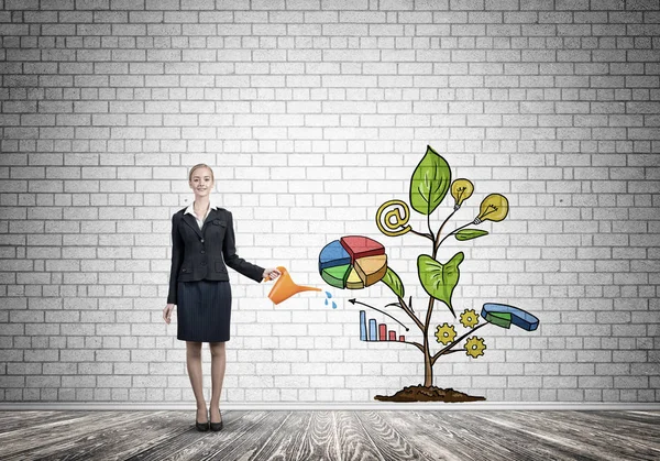 Attractive businesswoman presenting investment — Stock Photo, Image