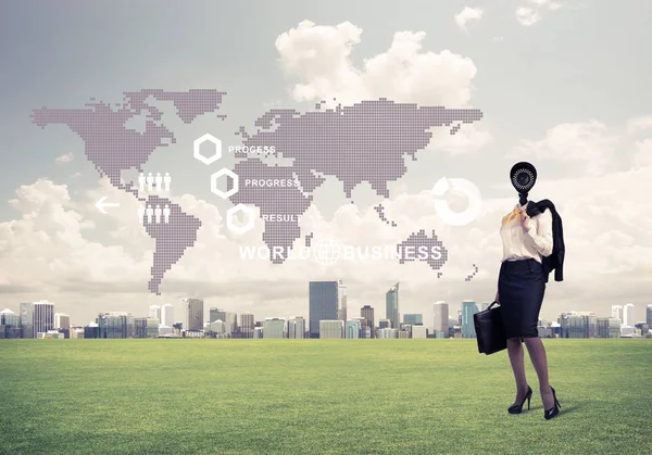 Businesswoman outdoors with camera — Stock Photo, Image