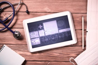 Beyaz tablet pc ve doktor araçları