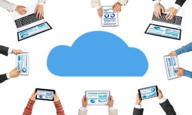 Cihazlar kullanarak insanların Üstten Görünüm 