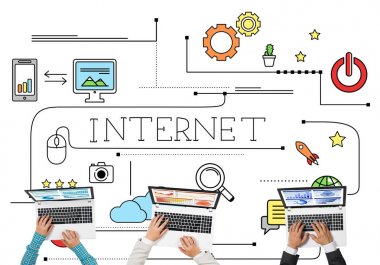 Cihazlar kullanarak insanların Üstten Görünüm 