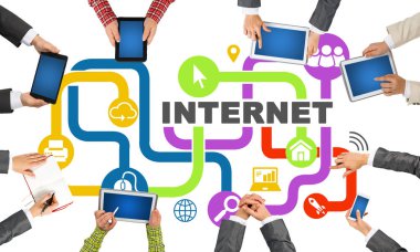 Cihazlar kullanarak insanların Üstten Görünüm 