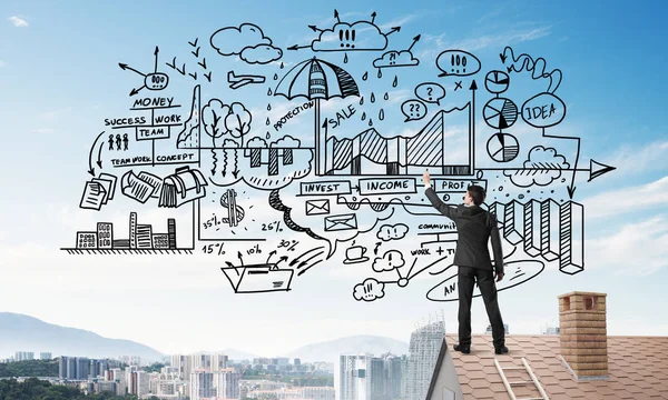 iş başarı çizim arka adamla