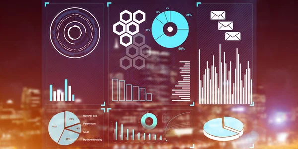 Virtual panel with graphs and diagrams