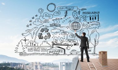 iş başarı çizim arka adamla