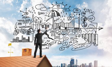 iş başarı çizim arka adamla