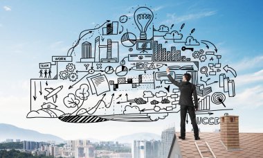 iş başarı çizim arka adamla