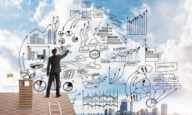 iş başarı çizim arka adamla