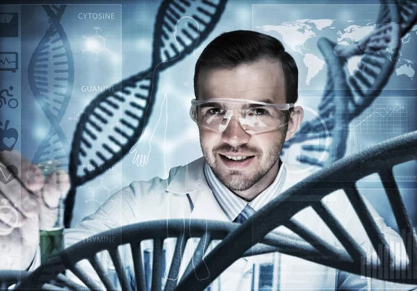 Junge Wissenschaftlerin mischt Reagenzien — Stockfoto