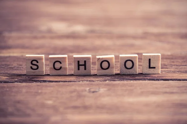 Elementos de madeira com carta recolhida para escola palavra — Fotografia de Stock